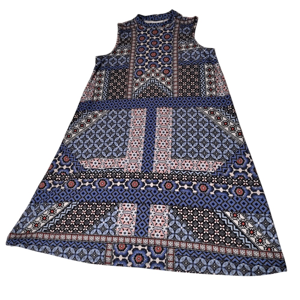 J. Jill Patchwork Blue White Black Patchwork Pattern Dress  Petite Small
